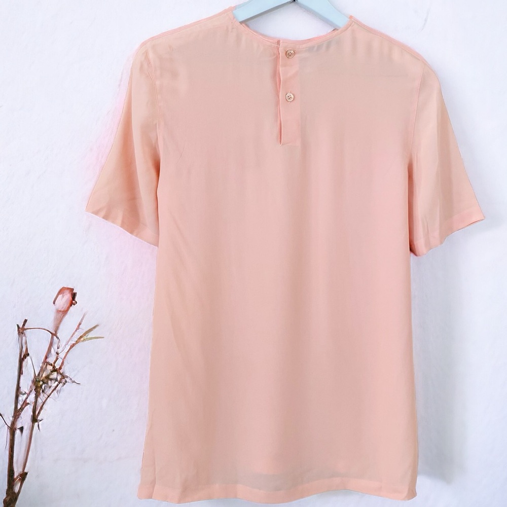 Emporio Armani Italian Silk Blend Peach Pink Short Sleeve Button Up Back Blouse